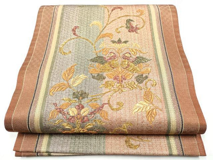 平和屋着物●太鼓柄袋帯 花鳥唐草文 金糸 正絹 逸品 CABC5554hy