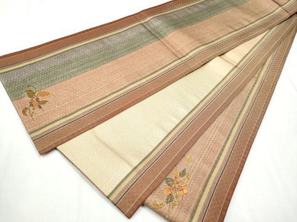 平和屋着物●太鼓柄袋帯 花鳥唐草文 金糸 正絹 逸品 CABC5554hy