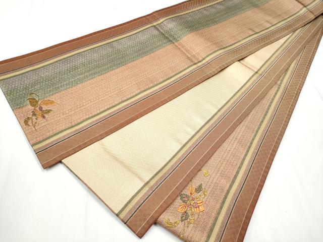 平和屋着物●太鼓柄袋帯 花鳥唐草文 金糸 正絹 逸品 CABC5554hy