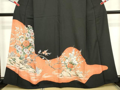 平和屋着物■豪華黒留袖 駒刺繍 花鳥文 暈し染め 金彩 正絹 逸品 DABB8884cd