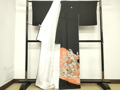 平和屋着物■豪華黒留袖 駒刺繍 花鳥文 暈し染め 金彩 正絹 逸品 DABB8884cd