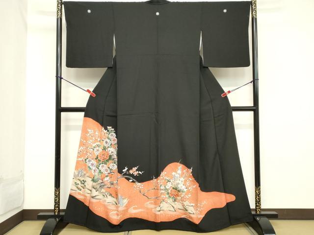 平和屋着物■豪華黒留袖 駒刺繍 花鳥文 暈し染め 金彩 正絹 逸品 DABB8884cd