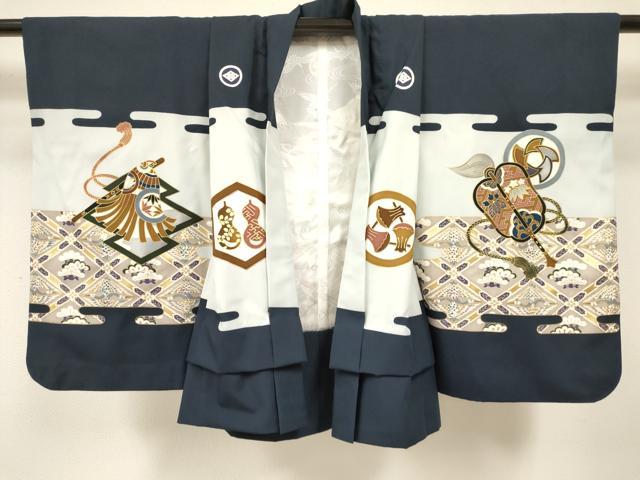 平和屋着物[]子供　男の子　羽織　鷹　鷲　兜　金彩　DABA3833ma