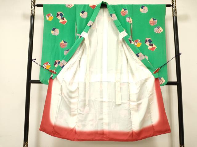 平和屋着物[]七五三　女の子　７歳　祝着　四つ身　襦袢(無双仕立て・半衿刺繍)セット　型染　切嵌文様　逸品　DABA3841ma