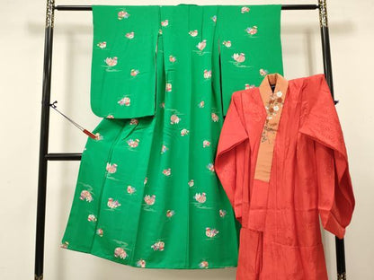 平和屋着物[]七五三　女の子　７歳　祝着　四つ身　襦袢(無双仕立て・半衿刺繍)セット　流水鴛鴦花文　逸品　DABA3839ma