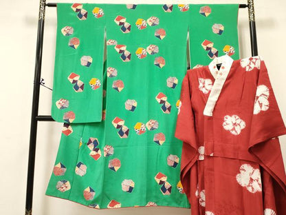 平和屋着物[]七五三 女の子 ７歳 祝着 四つ身 襦袢(無双仕立て・半衿刺繍)セット 型染 切嵌文様 逸品 DABA3841ma