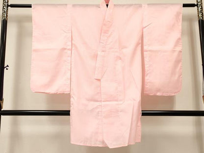 平和屋着物[]七五三　女の子　３歳　祝着　三つ身　長襦袢(単衣)セット　霞地紋　茜色　洗える着物　DABA3853ma