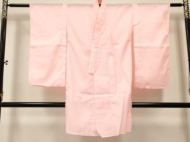 平和屋着物[]七五三　女の子　３歳　祝着　三つ身　長襦袢(単衣)セット　霞地紋　茜色　洗える着物　DABA3853ma