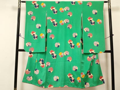 平和屋着物[]七五三 女の子 ７歳 祝着 四つ身 襦袢(無双仕立て・半衿刺繍)セット 型染 切嵌文様 逸品 DABA3841ma