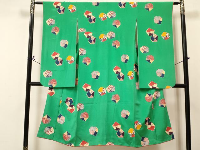 平和屋着物[]七五三 女の子 ７歳 祝着 四つ身 襦袢(無双仕立て・半衿刺繍)セット 型染 切嵌文様 逸品 DABA3841ma