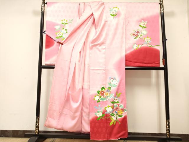 平和屋着物[]子供　女の子　駒刺繍　橘　草花文　暈し染め　金彩　仮絵羽　逸品　未使用　DABA3837ma