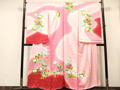 平和屋着物[]子供 女の子 駒刺繍 橘 草花文 暈し染め 金彩 仮絵羽 逸品 未使用 DABA3837ma