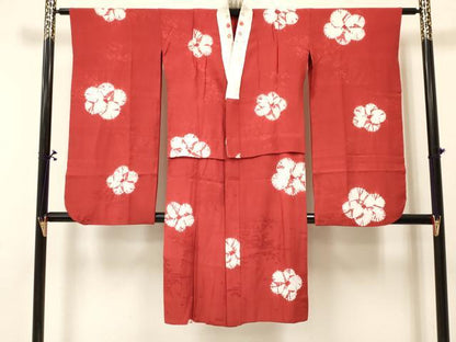平和屋着物[]七五三　女の子　７歳　祝着　四つ身　襦袢(無双仕立て・半衿刺繍)セット　型染　切嵌文様　逸品　DABA3841ma