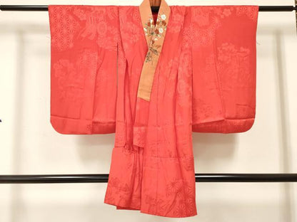 平和屋着物[]七五三　女の子　７歳　祝着　四つ身　襦袢(無双仕立て・半衿刺繍)セット　流水鴛鴦花文　逸品　DABA3839ma