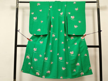 平和屋着物[]七五三　女の子　７歳　祝着　四つ身　襦袢(無双仕立て・半衿刺繍)セット　流水鴛鴦花文　逸品　DABA3839ma