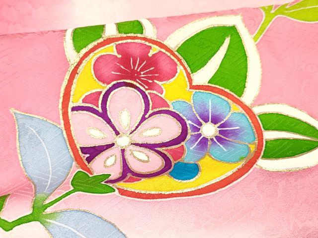 平和屋着物[]子供　女の子　駒刺繍　橘　草花文　暈し染め　金彩　仮絵羽　逸品　未使用　DABA3837ma