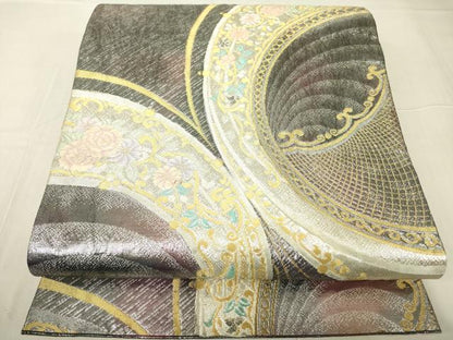 平和屋着物▼六通柄袋帯 舞花文 金銀糸 正絹 逸品 DABA4817az