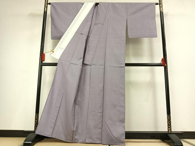 平和屋着物▽上質な紬 単衣 色無地 白藤色 正絹 逸品 AABF5632fy