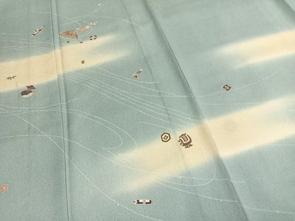 平和屋着物▽訪問着 単衣 駒刺繍 宝尽くし文 暈し染め 正絹 逸品 AABF5662fy