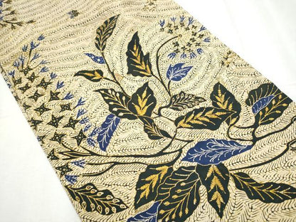 平和屋着物●全通柄 京袋帯 バティック 草花文 鬼しぼ縮緬 綿 逸品 CABD0428hy