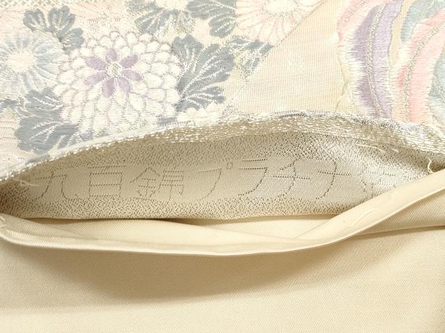 平和屋着物◎六通柄袋帯　唐織　扇面花鳥文　九百錦プラチナ箔　正絹　逸品　DABB8254xg