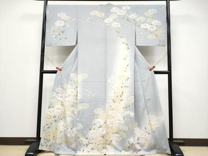 平和屋本店●極上　高級染元　粋峰　林芳夫　京加賀友禅　訪問着　枝花文　暈し染め　藤鼠色地　逸品　CYAA5084s6