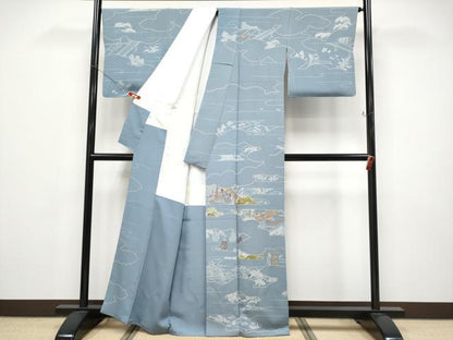 平和屋本店●極上　創業460年・千總　訪問着　刺繍　人物風景文　金糸　大丸扱い　薄花色地　逸品　CYAA4553s6