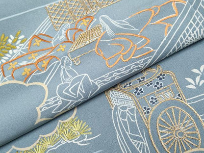 平和屋本店●極上　創業460年・千總　訪問着　刺繍　人物風景文　金糸　大丸扱い　薄花色地　逸品　CYAA4553s6