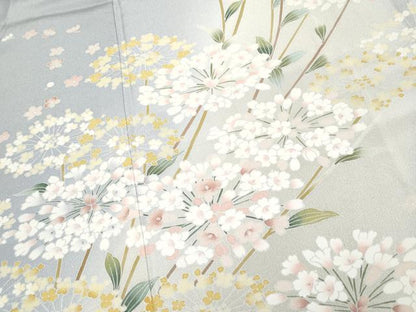 平和屋本店●極上　高級染元　粋峰　林芳夫　京加賀友禅　訪問着　枝花文　暈し染め　藤鼠色地　逸品　CYAA5084s6