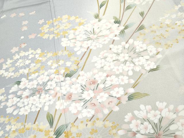 平和屋本店●極上　高級染元　粋峰　林芳夫　京加賀友禅　訪問着　枝花文　暈し染め　藤鼠色地　逸品　CYAA5084s6