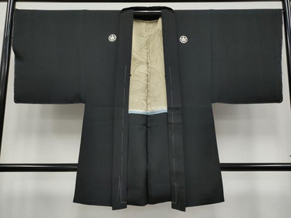 平和屋本店●極上　男性　黒紋付・羽織・馬乗り袴セット　羽裏：宝船　逸品　未使用　CYAA4543s6