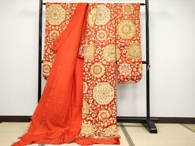 平和屋本店●極上　西陣　川島織物　色打掛　お引きずり　和装 婚礼 結婚式 花嫁 神社挙式　 唐織　正倉院　金銀糸　茜色　逸品 CYAA4549s6
