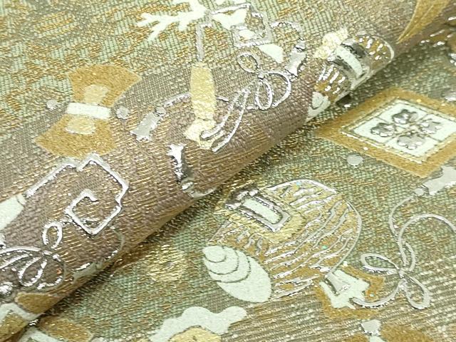 平和屋本店●極上　金彩友禅　卓越技能者・名工・和田光正　太鼓柄袋帯　宝尽くし　金銀糸　逸品　DZAB4563kh6