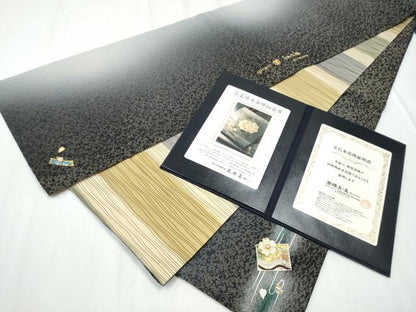 平和屋着物●純金螺鈿本真珠 光粋憲一 両面 太鼓柄袋帯 真珠ものがたり 金通し地 健勝苑扱 宝石本真珠証明書付 逸品 未使用 CABD0402hy
