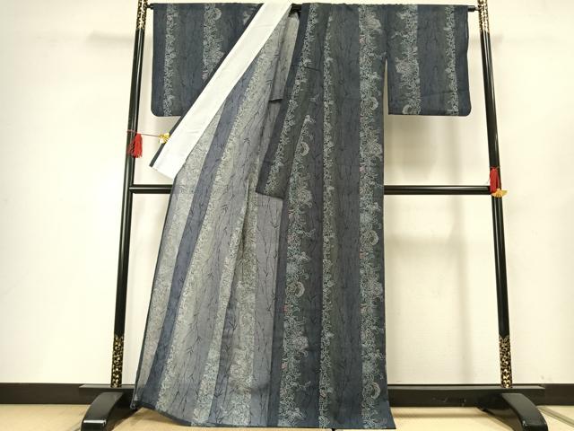 平和屋着物＊夏物 小紋 花蝶間道 暈し染め 正絹 逸品 AABF5689fy