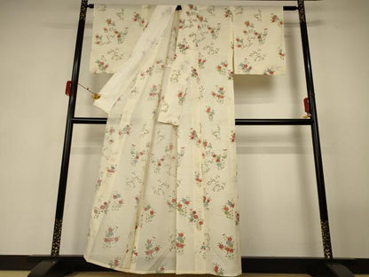 平和屋着物＊夏物 小紋 絽 草花文 正絹 逸品 AABF6865jd