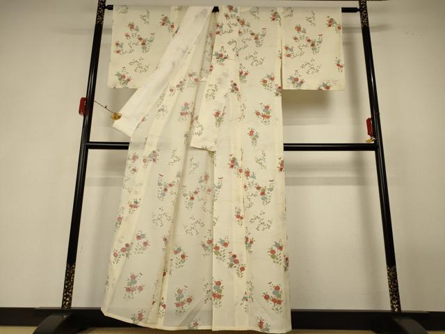 平和屋着物＊夏物 小紋 絽 草花文 正絹 逸品 AABF6865jd