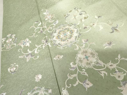 平和屋着物●訪問着　総刺繍　駒刺繍　正倉院更紗花唐草文　暈し染め　銀糸　ロング丈　正絹　逸品　AABF6618cs