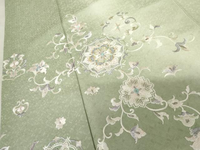 平和屋着物●訪問着　総刺繍　駒刺繍　正倉院更紗花唐草文　暈し染め　銀糸　ロング丈　正絹　逸品　AABF6618cs
