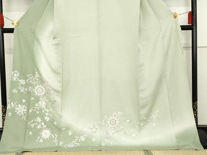 平和屋着物●訪問着　総刺繍　駒刺繍　正倉院更紗花唐草文　暈し染め　銀糸　ロング丈　正絹　逸品　AABF6618cs