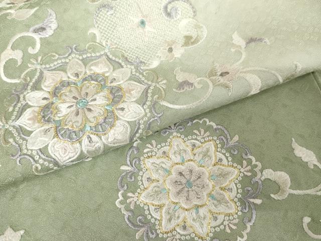 平和屋着物●訪問着　総刺繍　駒刺繍　正倉院更紗花唐草文　暈し染め　銀糸　ロング丈　正絹　逸品　AABF6618cs