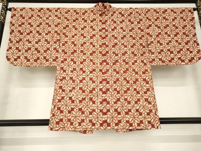 平和屋着物∞岩手の匠　草紫堂　南部絞り　茜染　紬　羽織　花尽くし　正絹　逸品　AABF8179ck