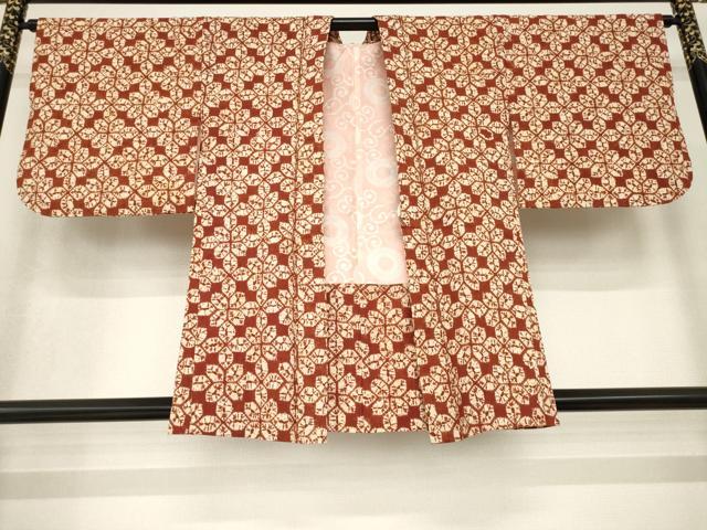 平和屋着物∞岩手の匠　草紫堂　南部絞り　茜染　紬　羽織　花尽くし　正絹　逸品　AABF8179ck