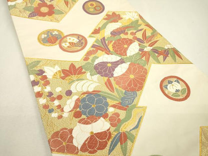 平和屋着物▼京の名門　じゅらく謹製　六通柄袋帯　唐織　舞蝶花文　金糸　正絹　逸品　DABB1678fe