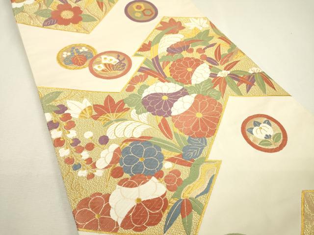 平和屋着物▼京の名門　じゅらく謹製　六通柄袋帯　唐織　舞蝶花文　金糸　正絹　逸品　DABB1678fe
