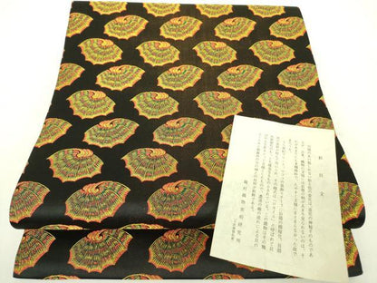 平和屋着物●龍村美術織物 九寸開き名古屋帯 彩貝文 黒地 金糸 証紙付き 正絹 逸品 DABB7686op