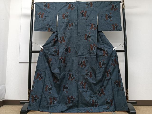 平和屋着物▽本場大島紬　単衣　7マルキ　亀甲花文　正絹　逸品　BAAT9101yc 平和屋着物□本場大島紬 7マルキ 亀甲花丸文 正絹 逸品 CABC5817xi