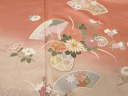 平和屋着物■訪問着 駒刺繍 地紙花籠文 暈し染め 金彩 正絹 逸品 CABC0474ev