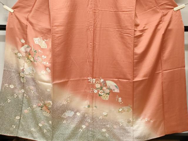 平和屋着物■訪問着 駒刺繍 地紙花籠文 暈し染め 金彩 正絹 逸品 CABC0474ev