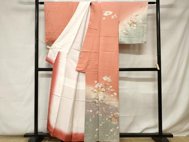 平和屋着物■訪問着 駒刺繍 地紙花籠文 暈し染め 金彩 正絹 逸品 CABC0474ev